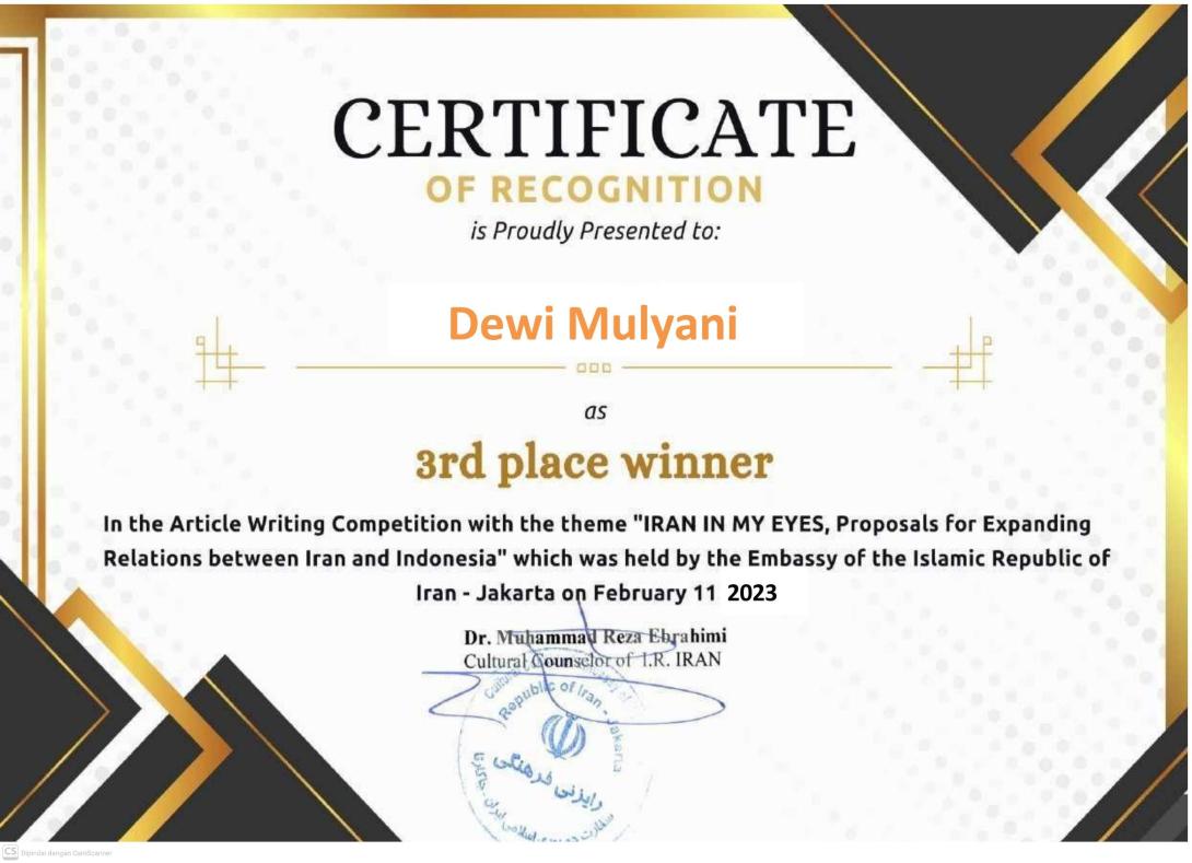 Dewi Mulyani Raih Juara III Lomba Artikel Internasional "Iran in My Eyes", Harumkan Nama IAIN Kerinci