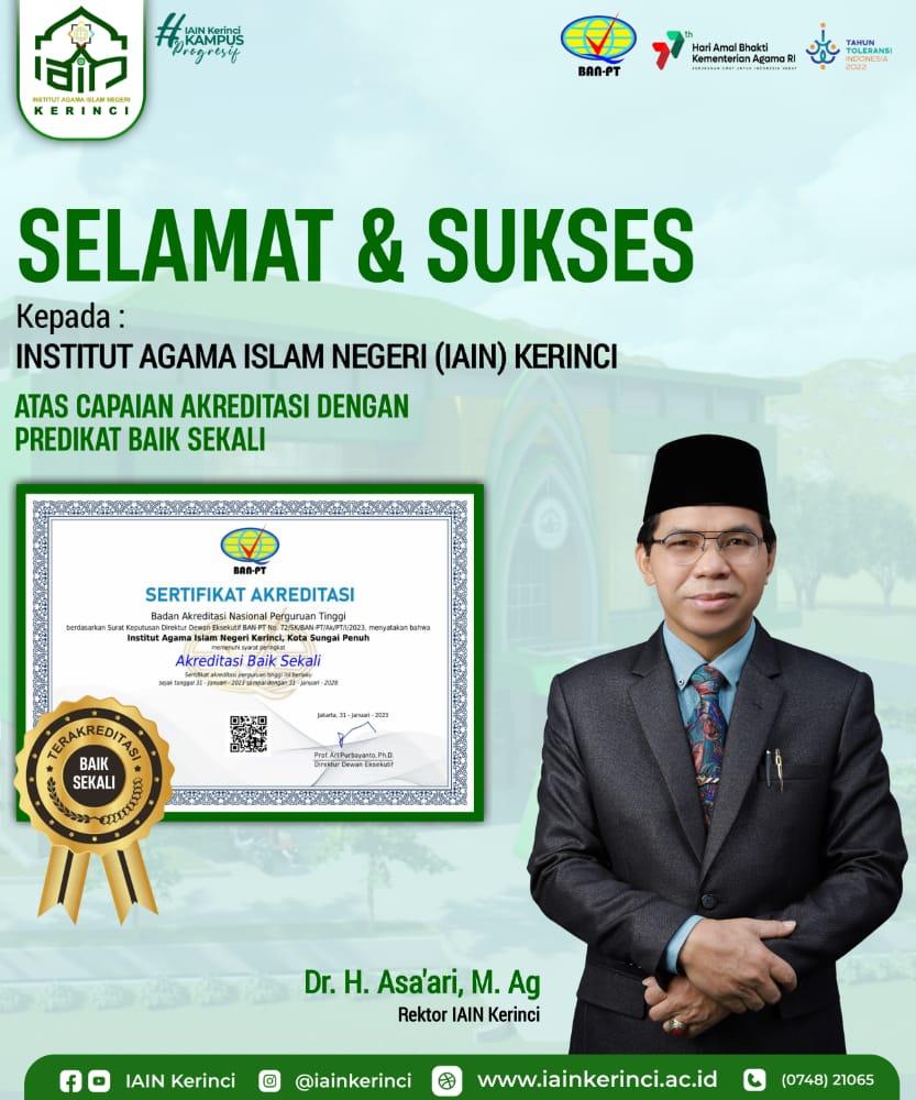 Akreditasi Baik Sekali IAIN Kerinci 2023